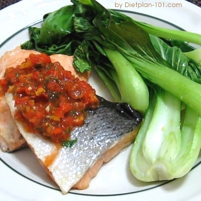 Baked Salmon with Bok Choy and Salsa (Atkins Diet Phase 1 Recipe)